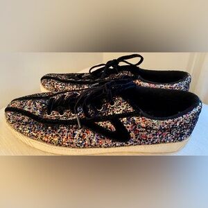 Tretorn Black Velvet Trimmed Metallic Multi-Colored Glitter Sneakers